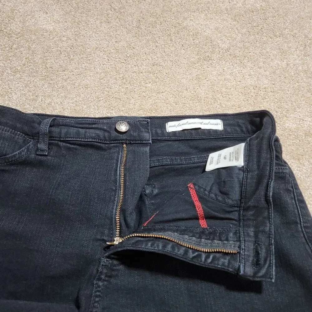 NYDJ Jeans Women 14P Black Mid Rise Bootcut Studded Back Pockets Made In USA